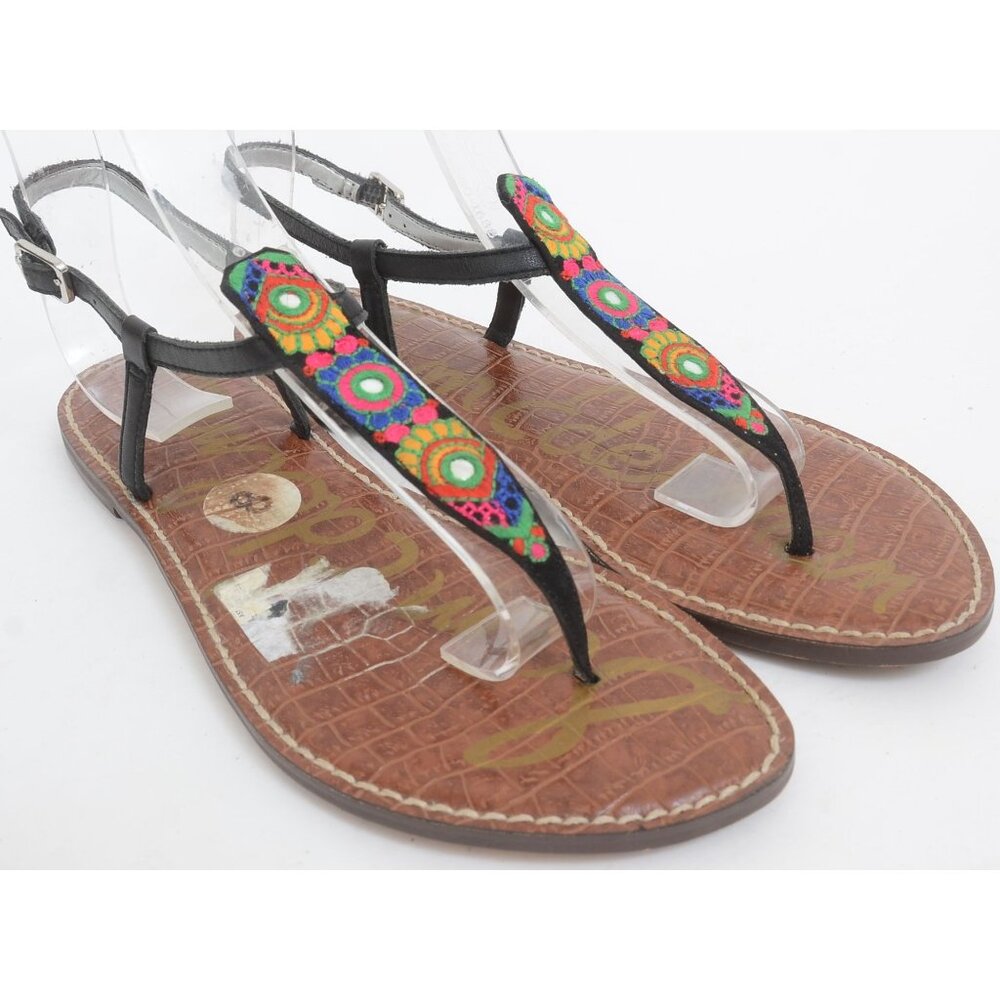 Sam Edelman Women's 8M Colorful Beaded Gigi T-Strap Flat Sandals Boho Festival